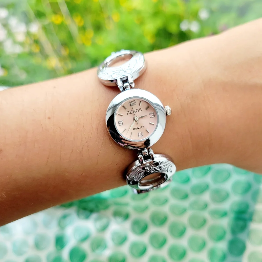 Classic Renos Quartz Silver & Pink Watch